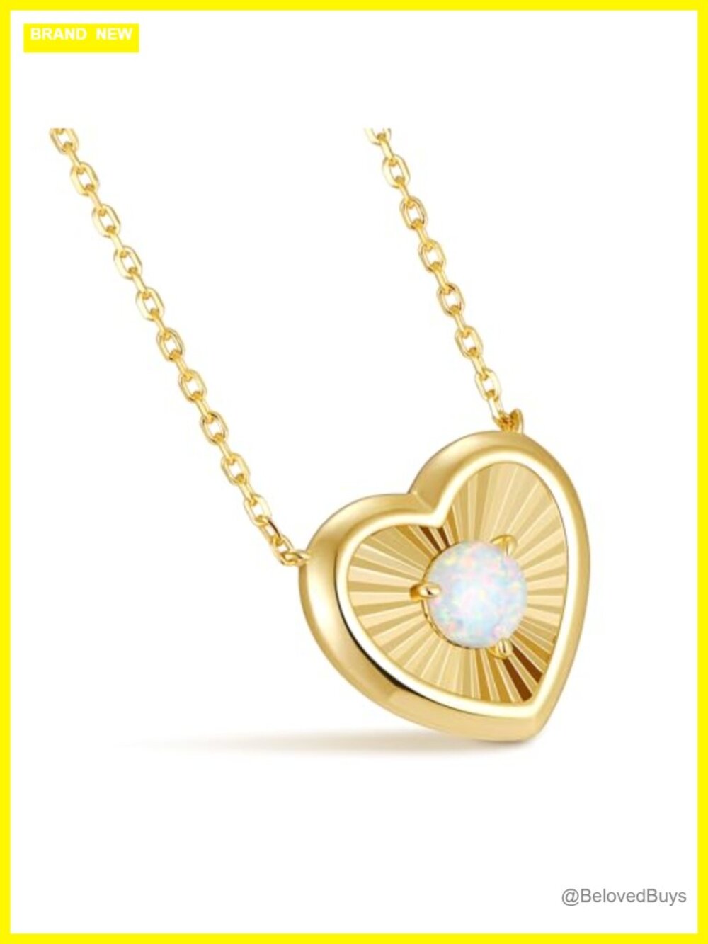 14K Gold Plated 925 Sterling Silver Opal Heart Pendant Necklace
